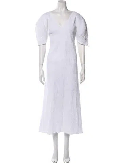 Pre-owned Mara Hoffman V-neck Midi Length Dress In White