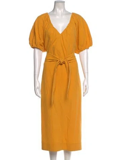 Pre-owned Mara Hoffman V-neck Midi Length Dress In Yellow