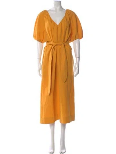 Pre-owned Mara Hoffman V-neck Midi Length Dress In Yellow