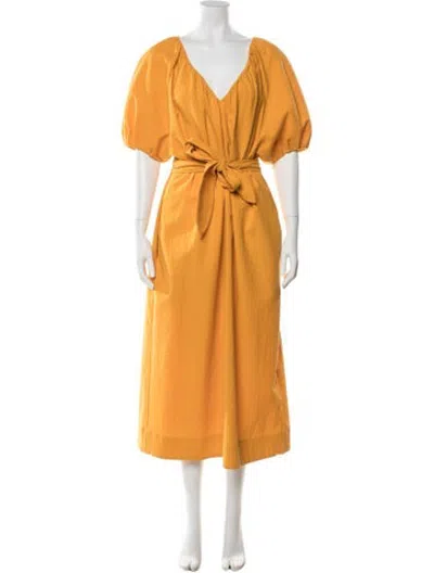 Pre-owned Mara Hoffman V-neck Midi Length Dress In Yellow