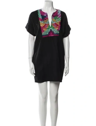 Pre-owned Mara Hoffman V-neck Mini Dress In Black