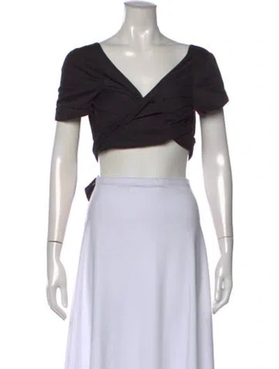 Pre-owned Mara Hoffman V-neck Short Sleeve Crop Top In Black