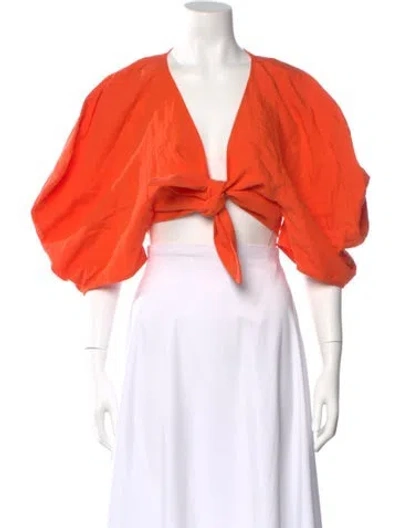 Pre-owned Mara Hoffman V-neck Short Sleeve Crop Top In Orange