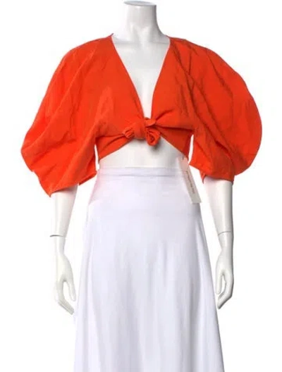 Pre-owned Mara Hoffman V-neck Short Sleeve Crop Top In Orange