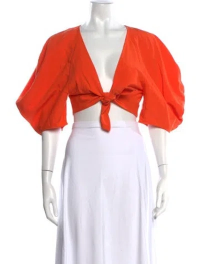 Pre-owned Mara Hoffman V-neck Short Sleeve Crop Top In Orange
