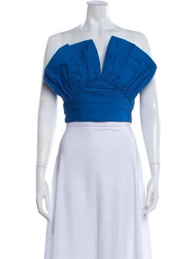 Pre-owned Mara Hoffman V-neck Short Sleeve Crop Top W/ Tags In Blue