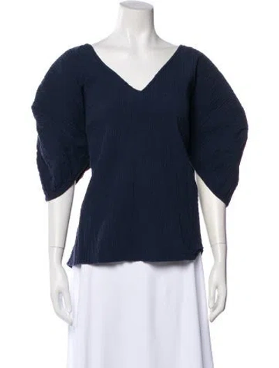 Pre-owned Mara Hoffman V-neck Short Sleeve Top In Blue