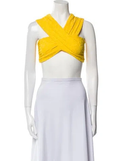 Pre-owned Mara Hoffman V-neck Sleeveless Crop Top In Yellow