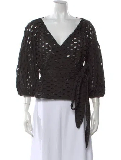 Pre-owned Mara Hoffman V-neck Three-quarter Sleeve Blouse In Black
