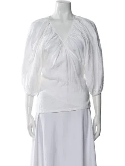 Pre-owned Mara Hoffman V-neck Three-quarter Sleeve Blouse In Neutral