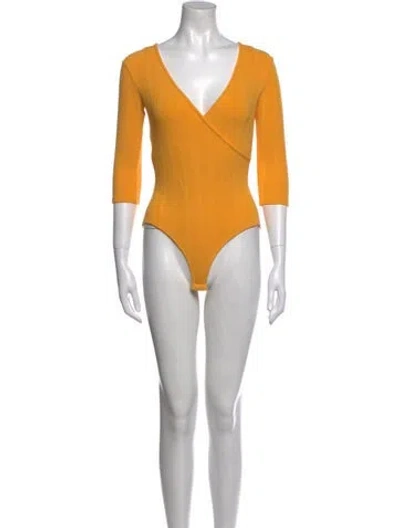 Pre-owned Mara Hoffman V-neck Three-quarter Sleeve Bodysuit In Yellow