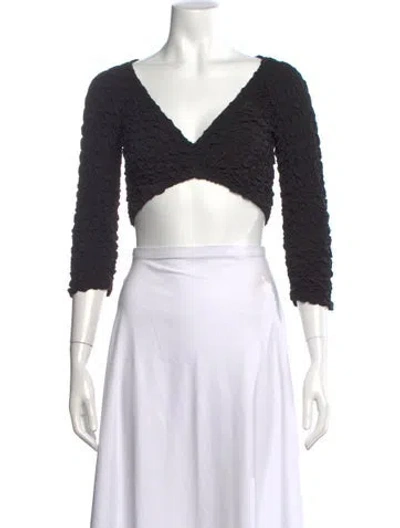 Pre-owned Mara Hoffman V-neck Three-quarter Sleeve Crop Top In Black