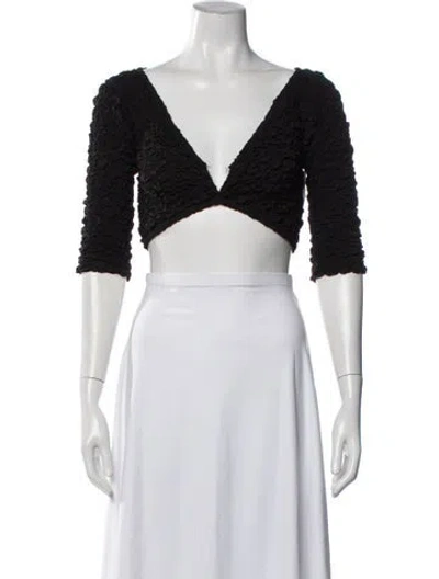 Pre-owned Mara Hoffman V-neck Three-quarter Sleeve Crop Top In Black