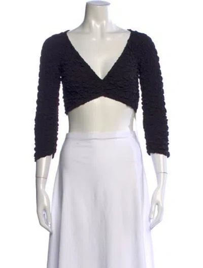 Pre-owned Mara Hoffman V-neck Three-quarter Sleeve Crop Top In Black