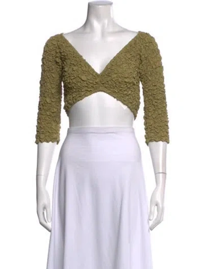 Pre-owned Mara Hoffman V-neck Three-quarter Sleeve Crop Top In Green