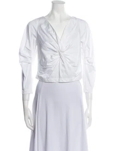 Pre-owned Mara Hoffman V-neck Three-quarter Sleeve Crop Top In White