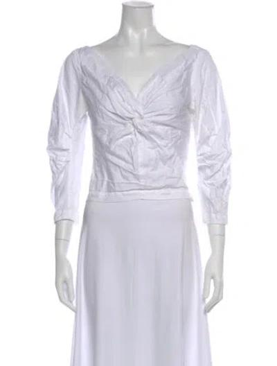 Pre-owned Mara Hoffman V-neck Three-quarter Sleeve Top In White