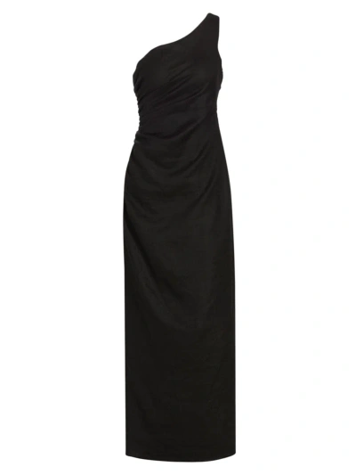 Mara Hoffman + Net Sustain Enya One-shoulder Ruched Hemp Maxi Dress In Black