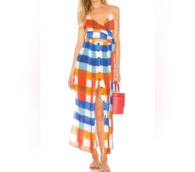 Mara Hoffman Wrap-effect Plaid Checked Tencel Maxi Dress In Blue/ Orange