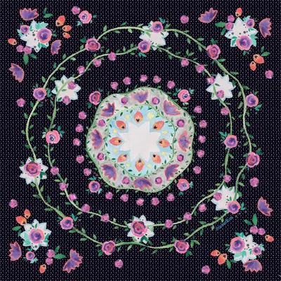 Maraethra Women's Rose Pop Mandala Silk Square Scarf In Black
