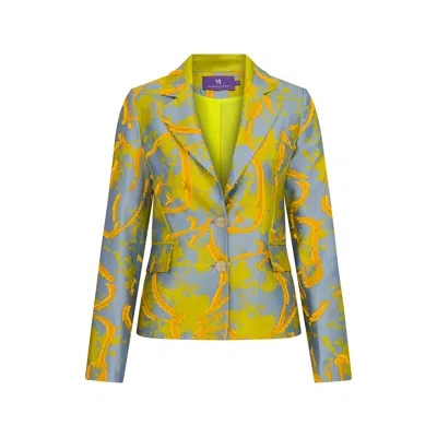 Maraliana Women's Alara Brocade Short Jacket With Gold Buttons In Blue/green/yellow