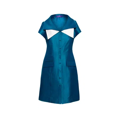 Maraliana Women's Green Alexey Silk Dress With Double Collar - Petrol Blue
