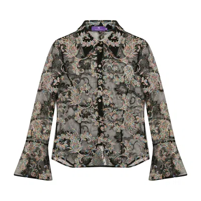 Maraliana Women's Black Merida Lace Paisley Embroidery Shirt