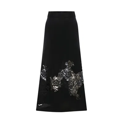 Maraliana Women's Black Zoe Silk Skirt With Lace Embroidery