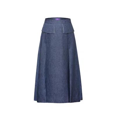 Maraliana Women's Blue Atlas Midi Linen Skirt