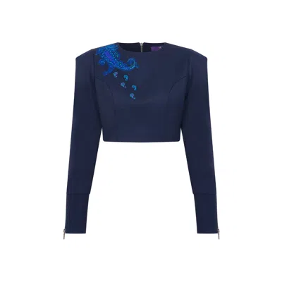 Maraliana Women's Blue Isla Wool Navy Top With Paisley Embroidery