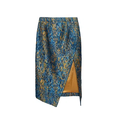 Maraliana Women's Lara Brocade Leopard Print Midi Skirt- Gold & Blue