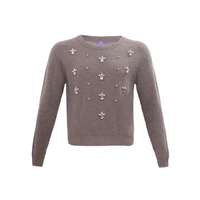 Maraliana Women's Neutrals Grace Wool & Cashmere Sweater With Handmade Crystals- Latte In Pink/white
