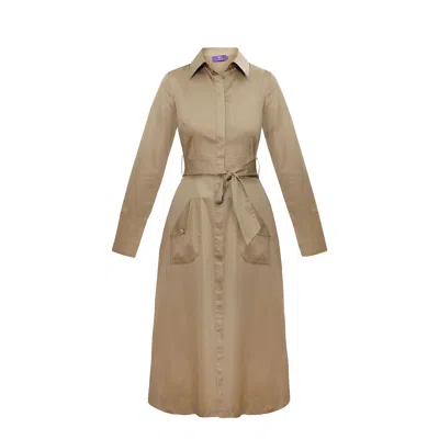 Maraliana Women's Neutrals Kamila Midi Cotton Shirt Dress With Back Pleats