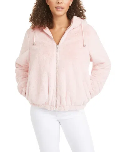 Maralyn & Me Junior's Reversible Cropped Hooded Faux Fur Coat Pink Size Medium