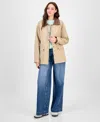 Maralyn & Me Juniors' Contrast-collar Snap-front Barn Jacket, Exclusively At Macy's In Brown