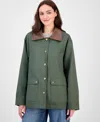 Maralyn & Me Juniors' Contrast-collar Snap-front Barn Jacket, Exclusively At Macy's In Green