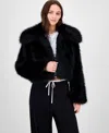 Maralyn & Me Juniors' Cropped Faux-fur Coat In Black