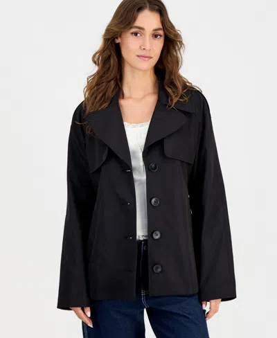 Maralyn & Me Juniors' Cropped Trench Coat, Macy's Exclusive In Black