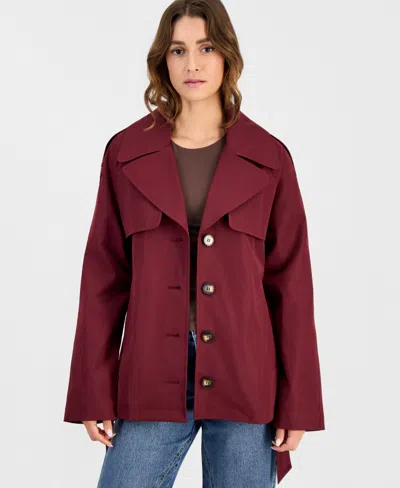 Maralyn & Me Juniors' Cropped Trench Coat, Macy's Exclusive In Burgundy