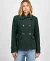 Maralyn & Me Juniors' Double-breasted Collared Coat In Green