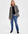 Maralyn & Me Juniors' Double-breasted Long-sleeve Peacoat, Created For Macy's In Beige Houndstooth