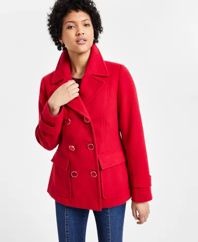 Maralyn & Me Juniors' Double-breasted Long-sleeve Peacoat, Created For Macy's In Red