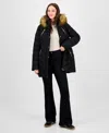 Maralyn & Me Juniors' Faux-fur Hooded Puffer Coat In Black