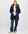 Maralyn & Me Juniors' Faux-fur Hooded Puffer Coat In Blue