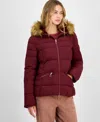 Maralyn & Me Juniors' Faux-fur Hooded Puffer Coat In Burgundy