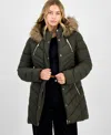 Maralyn & Me Juniors' Plus Size Faux-fur Hooded Puffer Coat In Green