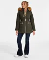 Maralyn & Me Juniors' Faux-fur-trim Hooded Puffer Coat In Olive