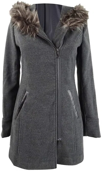 Maralyn & Me Juniors' Faux-fur-trim Hooded Coat Dark Gray Size Extra Large