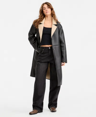 Maralyn & Me Juniors' Faux-shearling Coat In Black