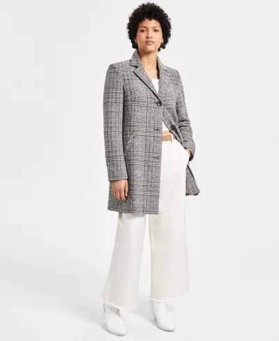 Maralyn & Me Juniors' Houndstooth Long-sleeve Reefer Coat In Beige Houndstooth